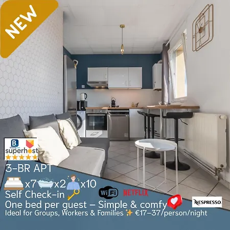 New Cattenom - For Teams & Families - 4 To 7 Beds, 3-min Parking Apartment *